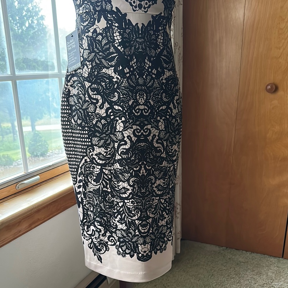 Express (NWT)- Black and White Strapless Sheath Dress - Picture 14 of 16